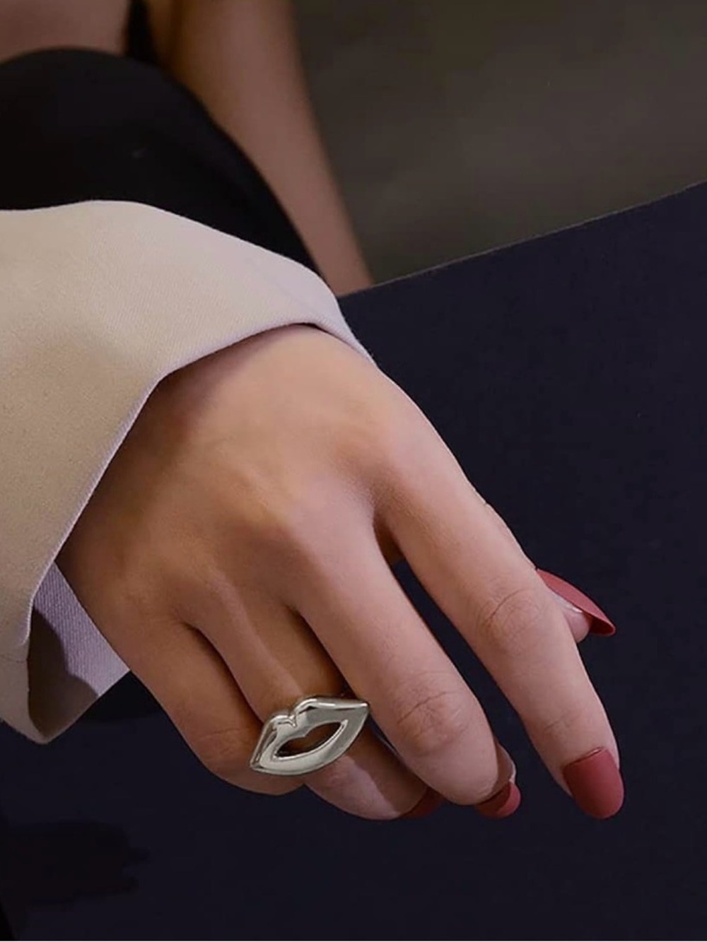 Silver Lip-Shaped Statement Ring in Silver